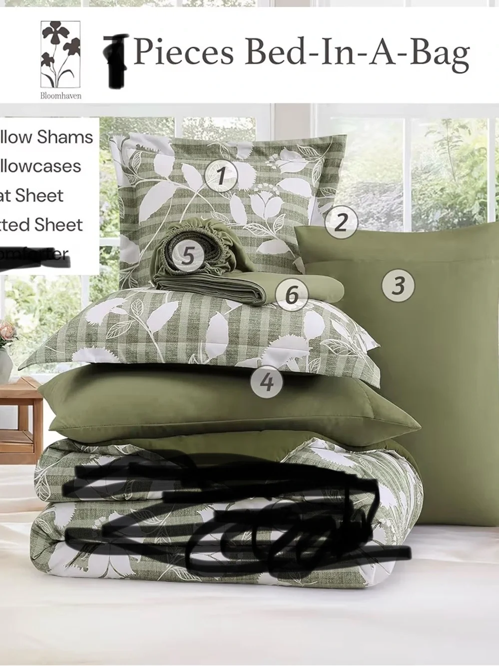 BLOOMHAVEN King Sheet Set -6 Pieces Olive Green Set For All Seasons, King